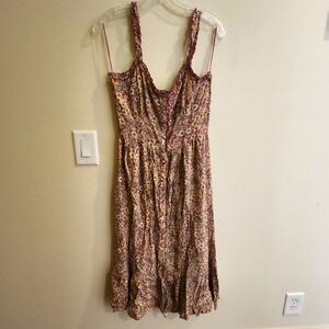 Pink/Yellow Floral Midi Button Up Dress